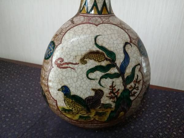 九谷焼 青手九谷 唐獅子牡丹図耳付花瓶 花器 古九谷 九谷焼 古九谷 青手九谷 唐獅子牡丹図耳付大花瓶 【公式通販】