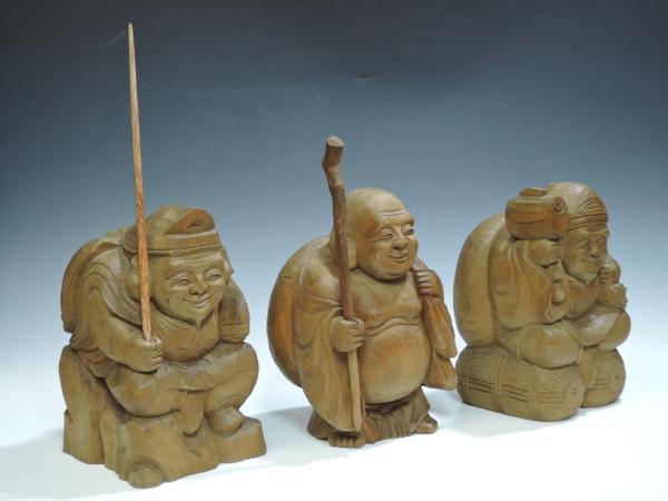 日本早期手作木雕七福神掛飾 和室 CEC0757 茶道 茶室 門簾 家飾 櫸木
