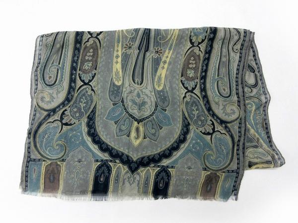 1円美品エトロ★シルク100％ ストール ブルー ペイズリー(33470