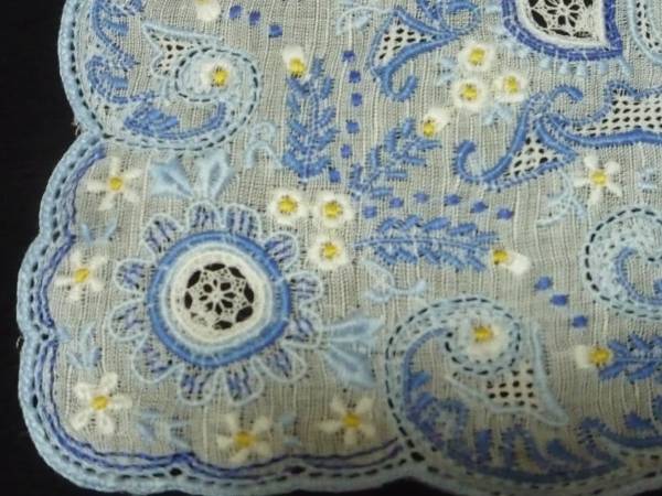 手刺繍 スワトウ 鳳凰花模様 カラーハンカチ ファッション小物