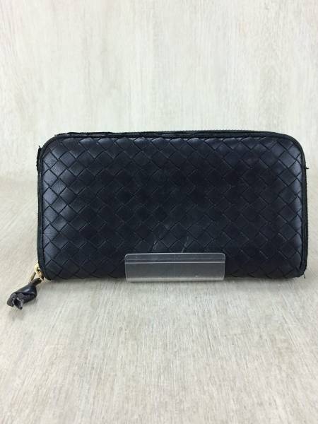 BOTTEGA VENETA◆長財布/BLK/レザー/メンズ/ダメージ有