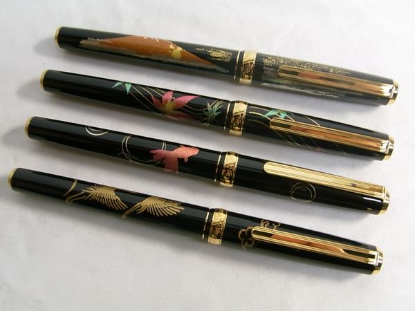 87]万年筆 プラチナ 金沢箔 4本セット 赤富士 もみじ 金魚 鶴 必ず下記
