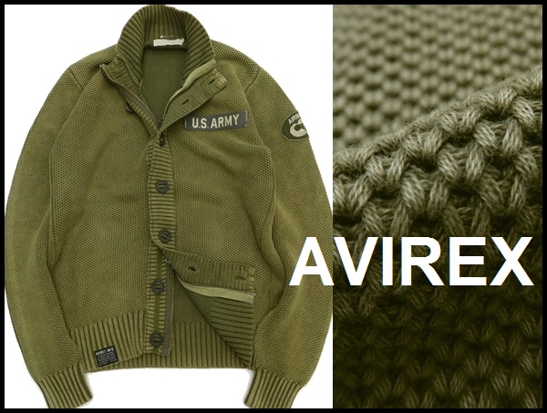 新品 AVIREX アーミー スタンドジップ ニットジャケット L