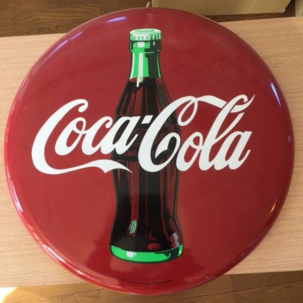 【激レア品】CocaCola コカコーラ ヴィンテージ 丸型看板 1円～】ヴィンテージ コカ・コーラ 大型看板 丸 ボタン型 51cm 割引
