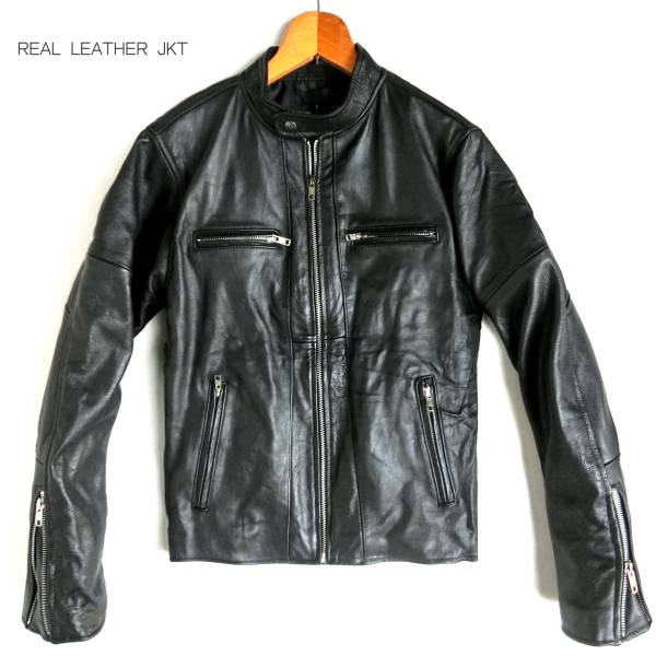 18/本革 シングルレザーライダースジャケット 革ジャン 本皮 S