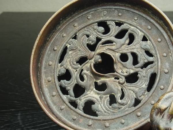 ◆◇186 杵渕錦水 斑紫銅 銅製建水 霊芝 茶道具◇◆