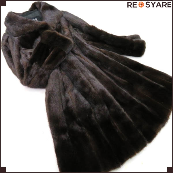 美品*ブラックグラマ*逆毛*ミンク*毛皮*セミロング*コート*21688