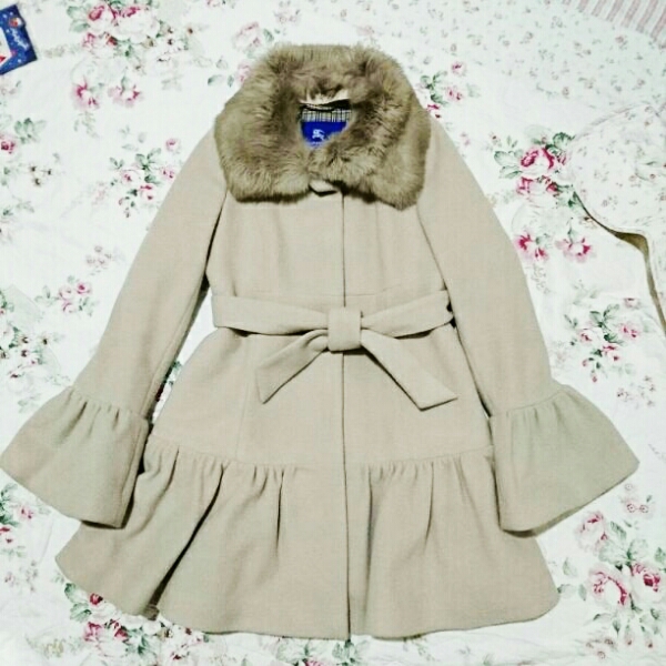 定価82000バーバリーブルーレーベル羊毛アンゴラベージュコート