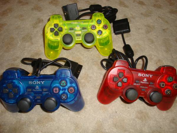 PS2用純正デュアルショック2極美品ブルーイエローレッド3色3個即