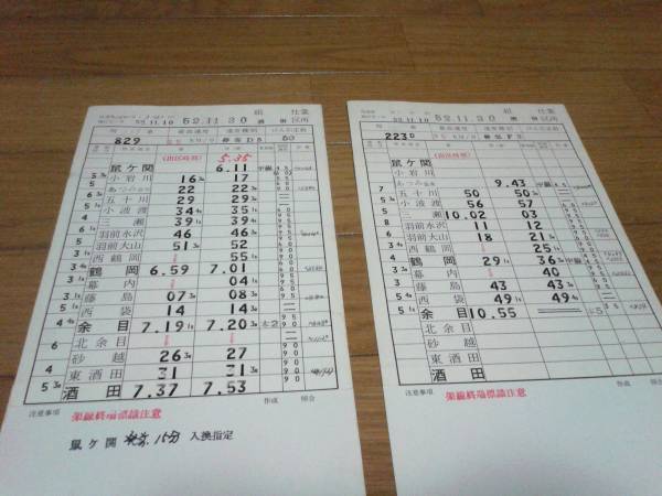国鉄時代　運転士時刻表①　酒田区