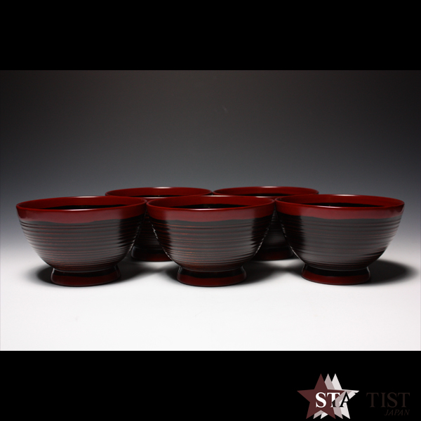 【宝の蔵】　作家不明　朱塗椀五客セット　蔵出品
