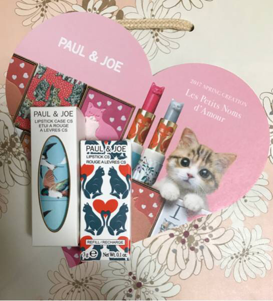新品ポール&ジョー 限定猫リップ&ケース、ハート型チラシ&紙袋付