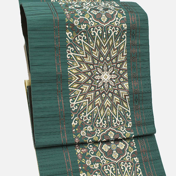 【帯匠洛都】 本筑博多八寸名古屋帯 松装織物 ガラス細工gx （なごや帯 未仕立て 博多帯）