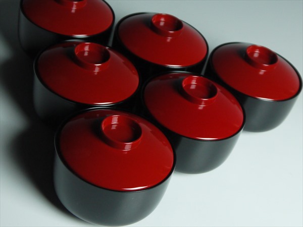 b252 木粉 漆塗 蓋付椀 多用椀 蓋物 六客 ①