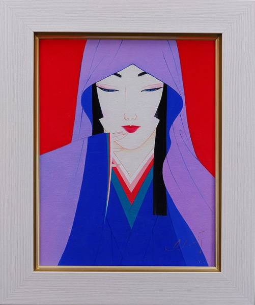 ◆鶴田一郎◆春日局◆肉筆◆油彩◆画面サイン◆裏サイン◆共シール◆F6◆額装付き◆