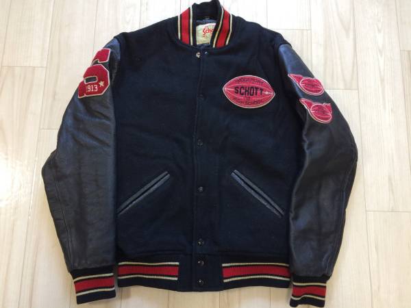 ショット★SCHOTT 袖本革スタジャン(L)★美品