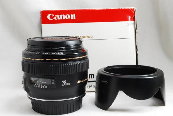 〓外観非常に綺麗〓キヤノン CANON EF 28mm F1.8 USM フード付 〓外観