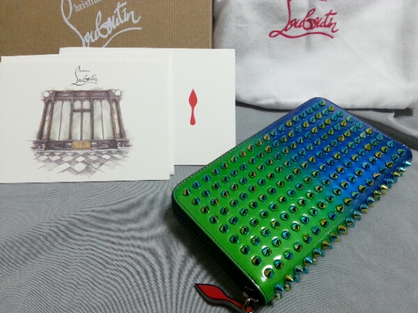 Christian Louboutin 長財布 スパイク グリーン クリスチャンルブタン 