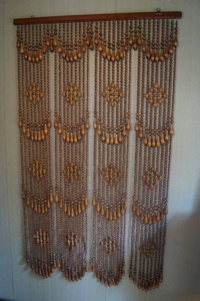 古い木製ビーズのれん◆暖簾ビーズカーテン/珠のれん/昭和レトロ