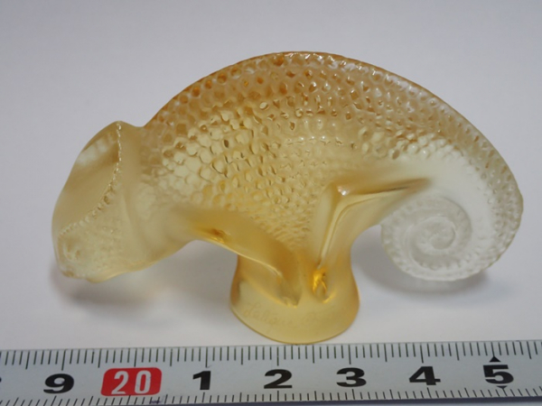 ラリック(Lalique) 3点まとめて 蝶、カメレオン、蝉の図 置物(工芸 