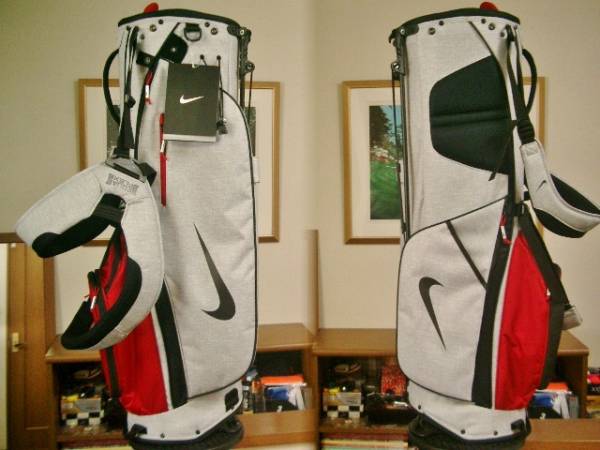 未使用 ナイキ 軽量 ユニセックス 杢調 グレー赤 スタンドバッグ