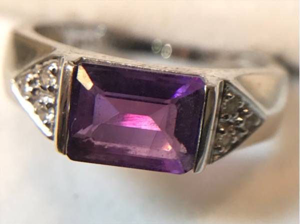 ☆K14 ホワイトゴールド☆大粒アメシスト/アメジスト☆D0.06 ダイヤモンド☆12号☆2.9ｇ☆指輪