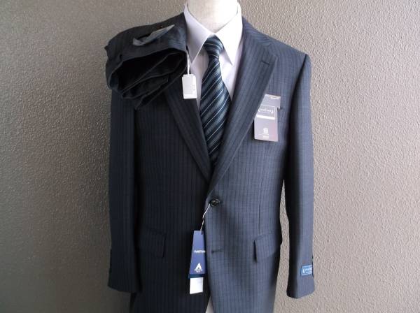 AB5 新品秋冬☆STUART KENT☆グレーStripe！☆高級スーツ ウォッシャブル