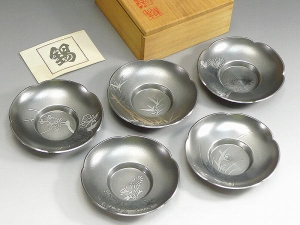 煎茶道 大阪錫半 純錫製茶托5客セット 茶托11 煎茶道 大阪錫半 純錫製茶托5客セット 茶托11 煎茶道 大阪錫半 純錫