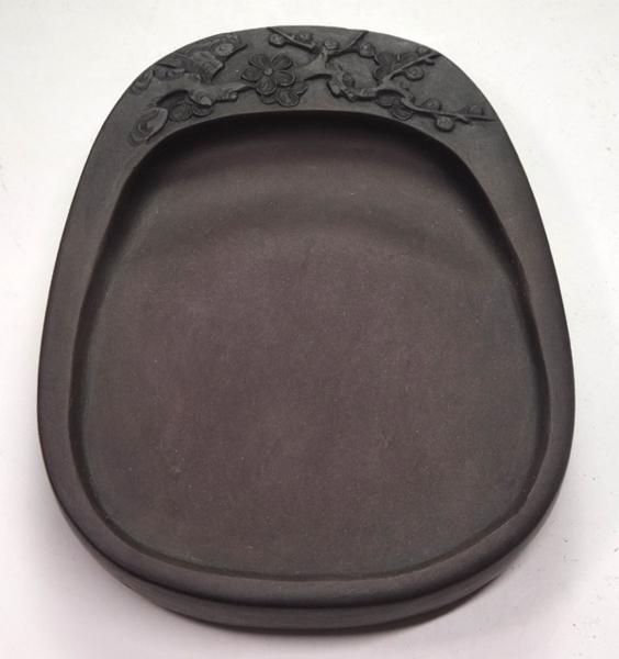 緑屋*南■硯 古端渓硯 彫刻硯 時代物 古玩 蓋・台付 幅約13cm 重約343g 7*u