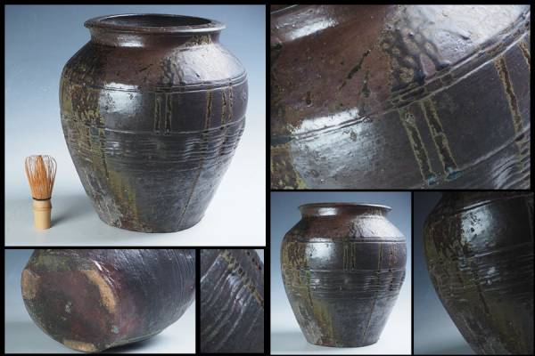 dp30_熊本旧家発掘品 古唐津？ 叩柄 釉薬 壺（検 古信楽焼 常滑焼