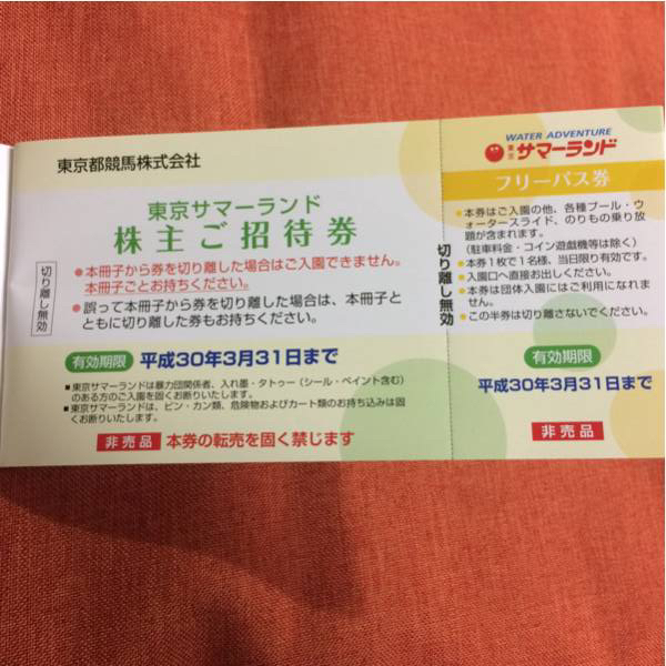東京サマーランド 1DAYパス 4枚 送料無料東京サマーランド東京都競馬株主優待券1冊10枚綴り 株主ご招待券 東京都競馬 株主優待券