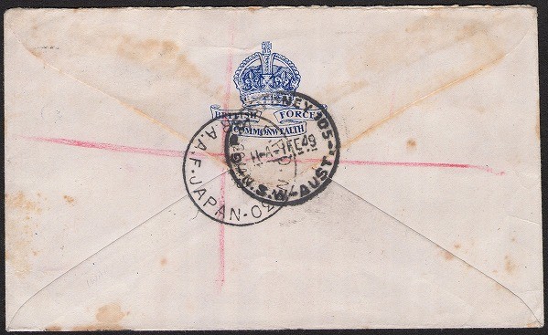 BCOF切手　英連邦占領軍　オーストラリア空軍　書留書状　A.F.P.O.30（岩国）