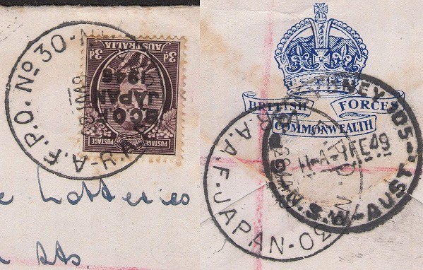 BCOF切手　英連邦占領軍　オーストラリア空軍　書留書状　A.F.P.O.30（岩国）