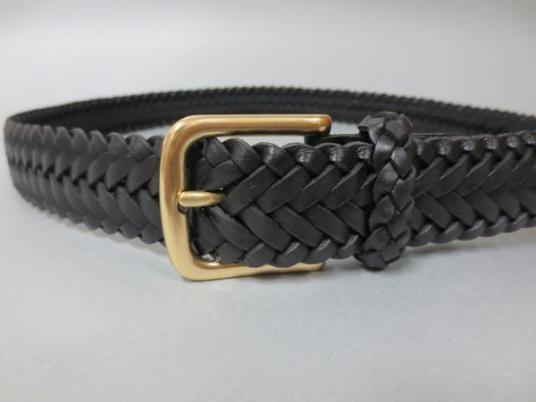BROOKS☆ブルックスブラザーズ 本革メッシュベルト 黒 36/90cm