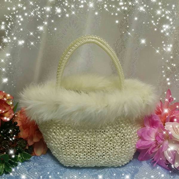 即決★新品未使用人気アンテプリマミニバッグミニワイヤーバッグファー付オフホワイトラインストーンリボン付ラビットファー保存袋付