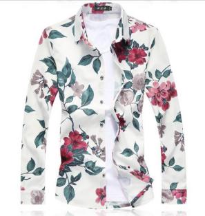 メンズ カジュアル 大き目 長袖シャツ 赤い花柄 950