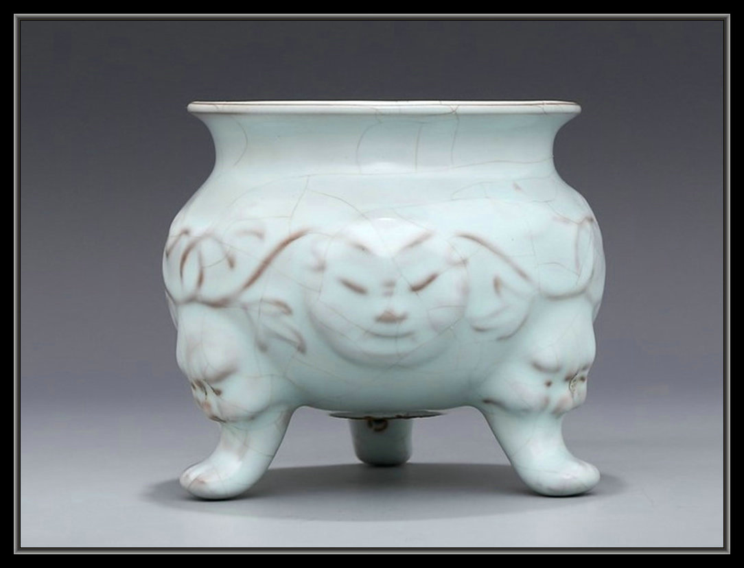 宋汝窯青釉鉄胎獅子油灯  装飾品 現代工芸品 美術品 置物 汝窑|淄博市传统产业发展中心|山东省陶瓷协会 【多寶屋】