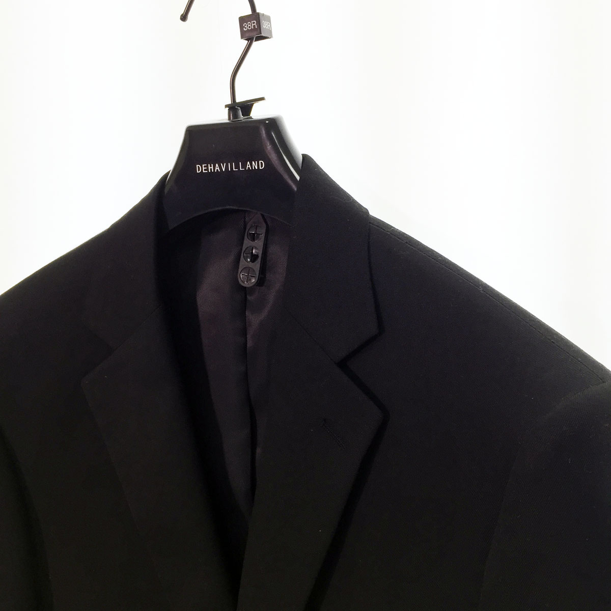 ●新品タグ付 Dehavilland スーツ 2釦ジャケット×スラックス 38＆32 メンズ ブラック 黒 MOSS BROS 英国ブランド 国内未入荷 希少品/20436