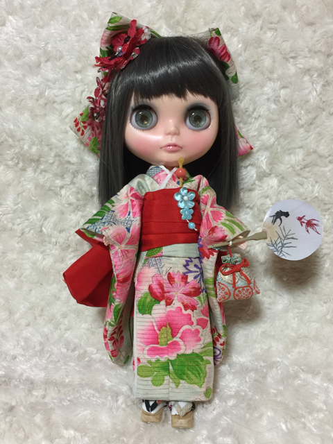 ♪♪ Kyohiro様作 カスタムブライス アンティーク正絹の絽/夏祭り/狐のお面 ♪♪