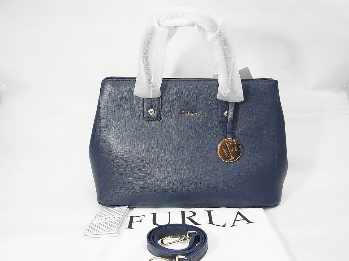未使用 フルラ FURLA リンダ LINDA 2WAYハンドバッグ ネイビー 851000