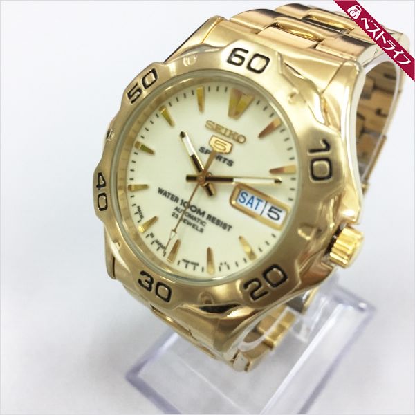 1円 本物 美品 セイコー5 スポーツ 7S36-00A0 23石 自動巻き SS 裏 
