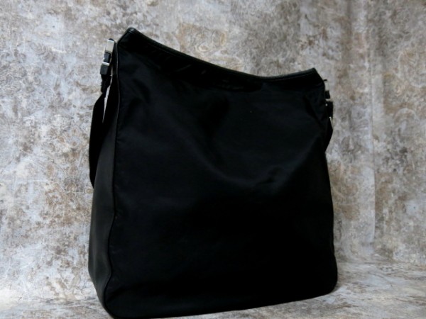 PRADA プラダ メンズ ラム レザー 革 ナイロン ショルダー バッグ ビジネス 書類かばん A4 収納 黒 ブラック 美品