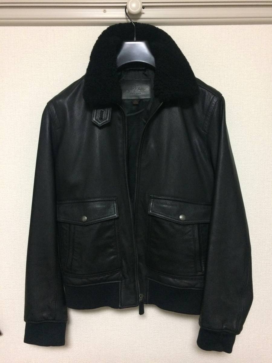 新品同様 コーチ coach F84862 革ジャン 本革 ライダース 本物 保証書付き バイク ボンバー ジャケット アメリカン 秋 冬 やぎ革 羊毛皮