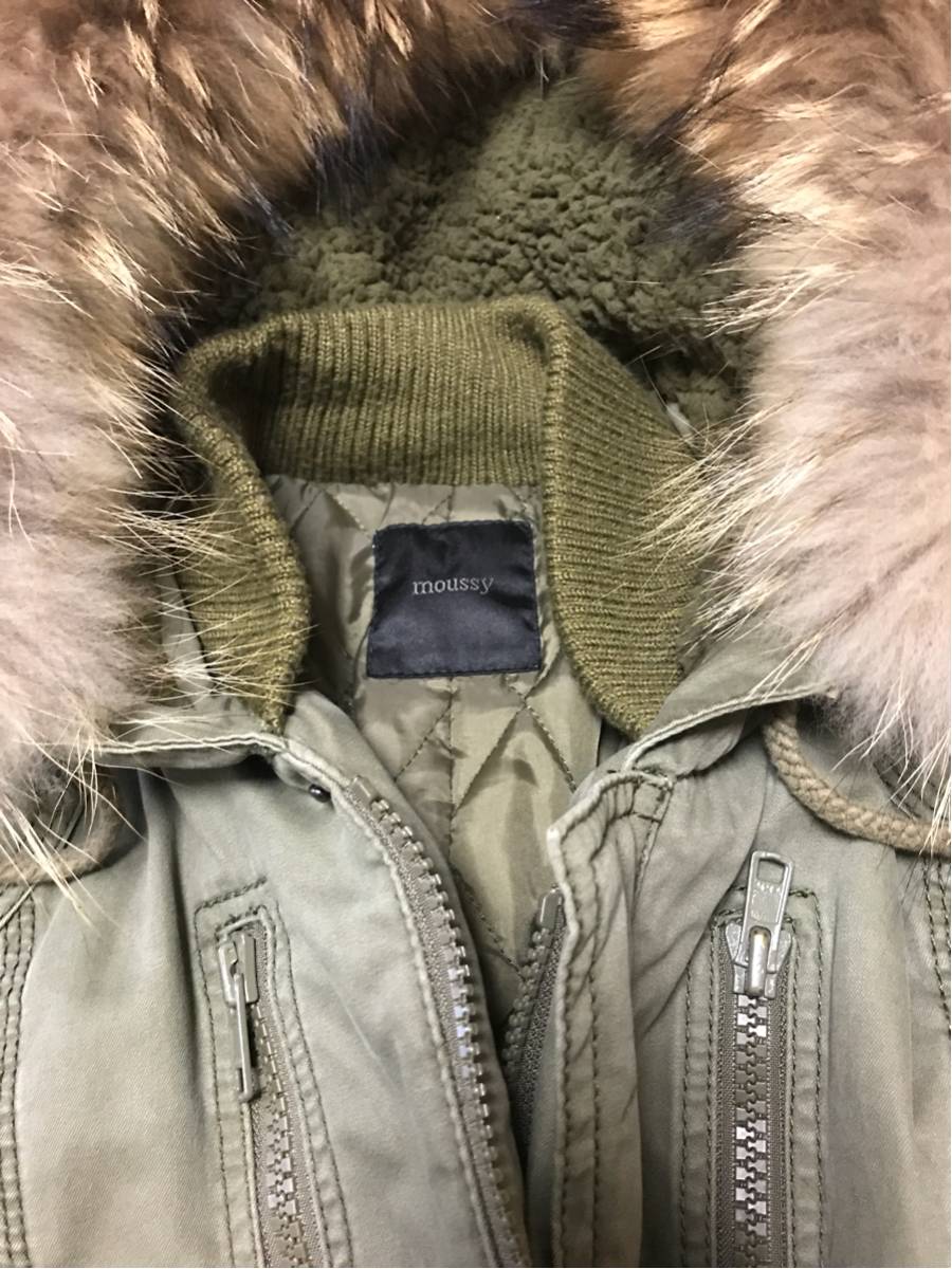 moussyマウジー☆モッズコート ミリタリー カーキ リアルファー size1 