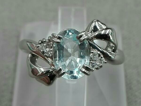 リング Pt850 4.3g 11号 アクアマリン 0.87 ダイヤモンド 0.05