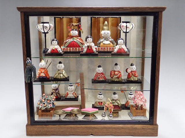ミニチュア　ガラスケース付 郷土人形 雛人形セット 開運 縁起物　日本人形　
