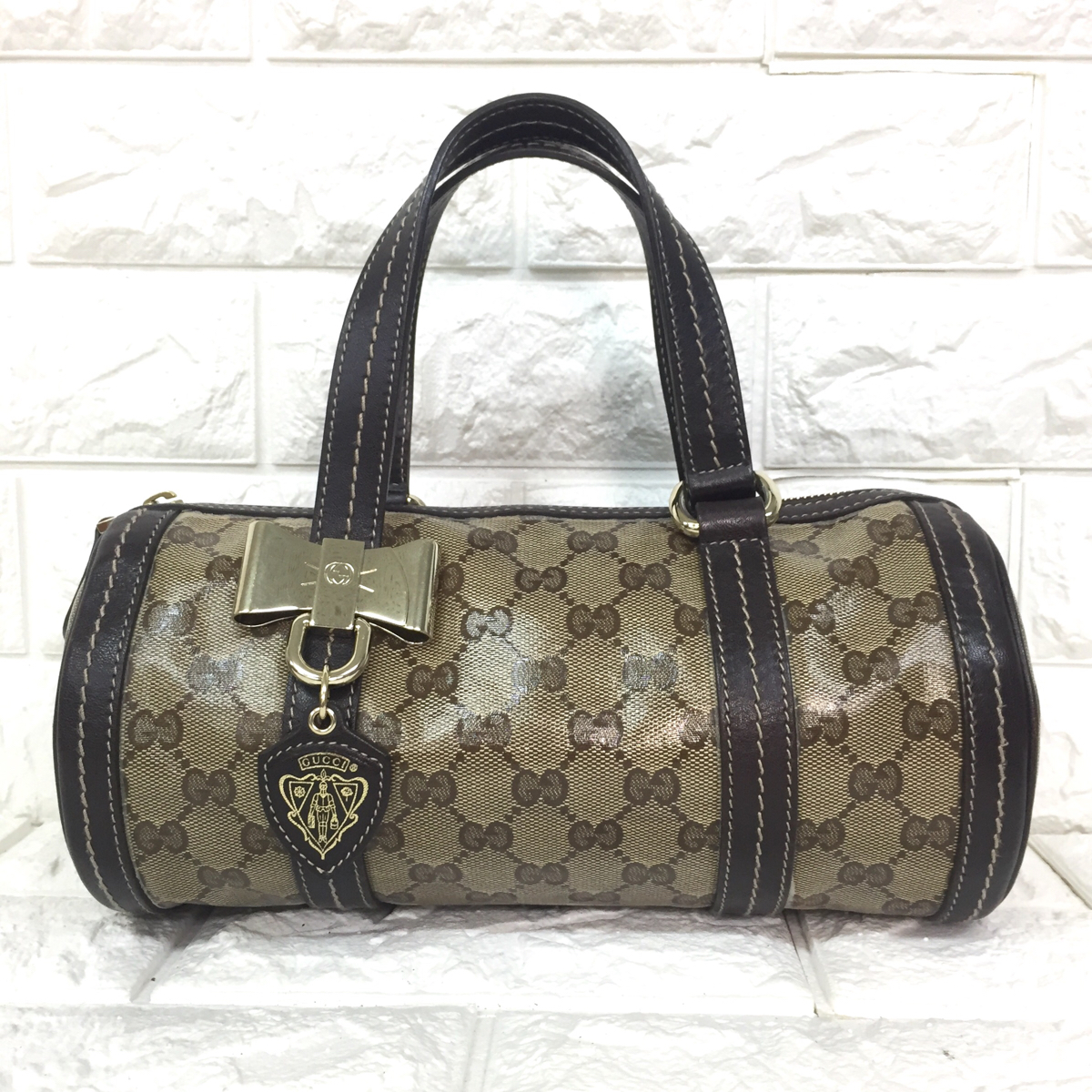 1円 GUCCI グッチ GGクリスタル リボン キャンバス レザー ミニ 