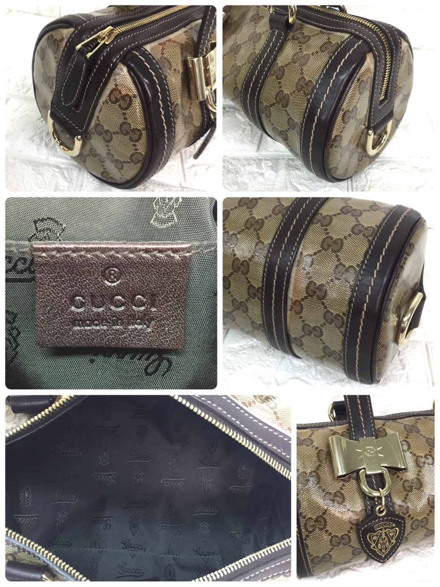 1円 GUCCI グッチ GGクリスタル リボン キャンバス レザー ミニ