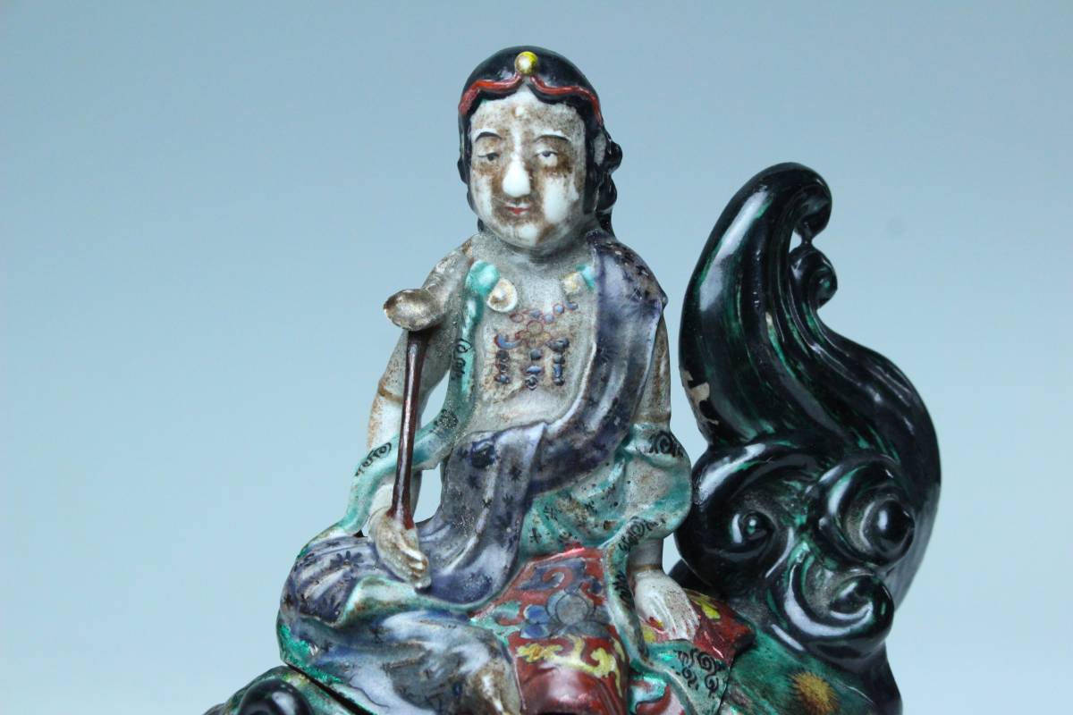 【櫻】古九谷焼 青九谷 文殊菩薩像香炉 古美術品.yt