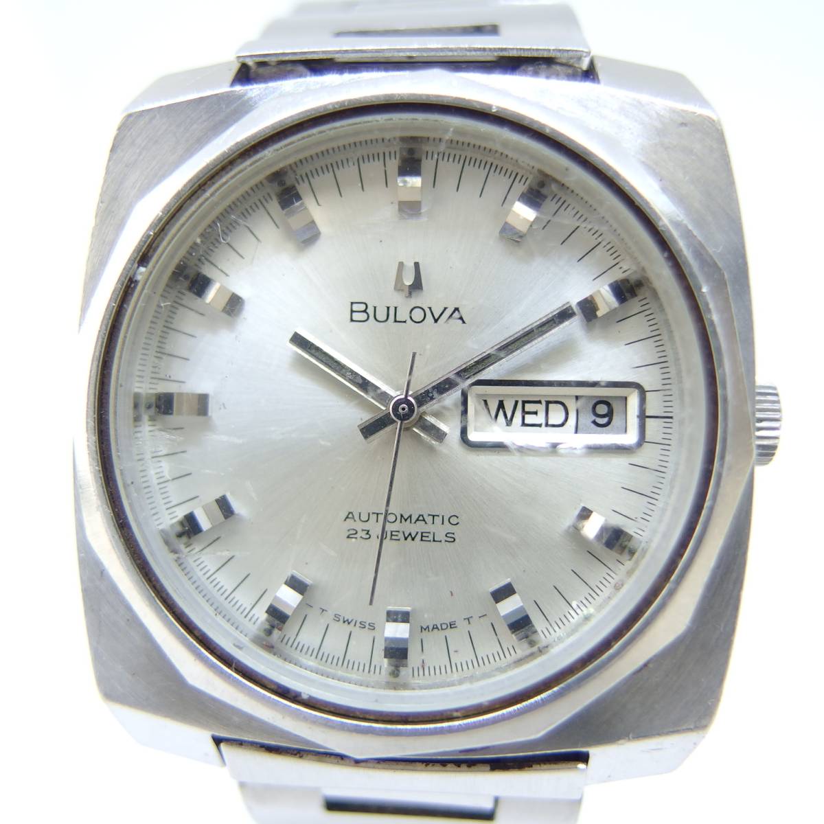 ブローバ オートマチック 腕時計 23石 デイデイト 銀色 B745 純正 金属ベルト